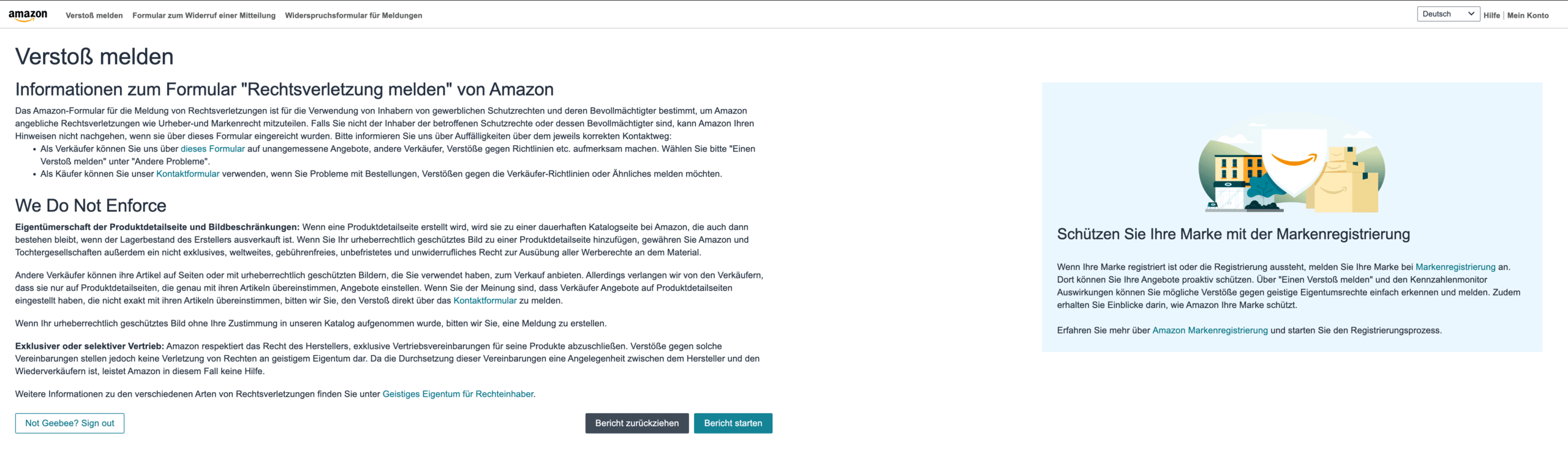 Amazon Rechtsverletzung melden