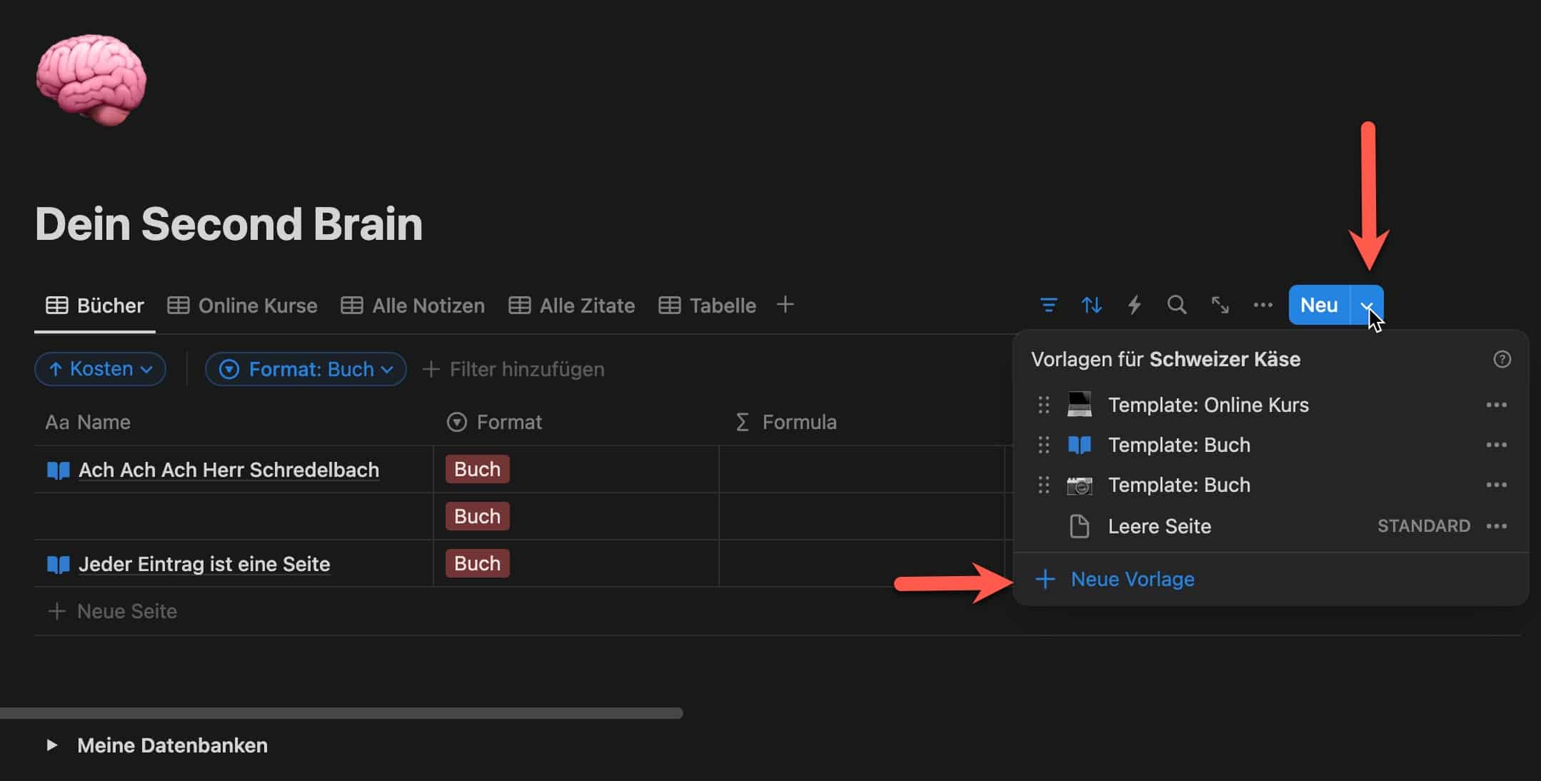 Notion Datenbank Template anlegen