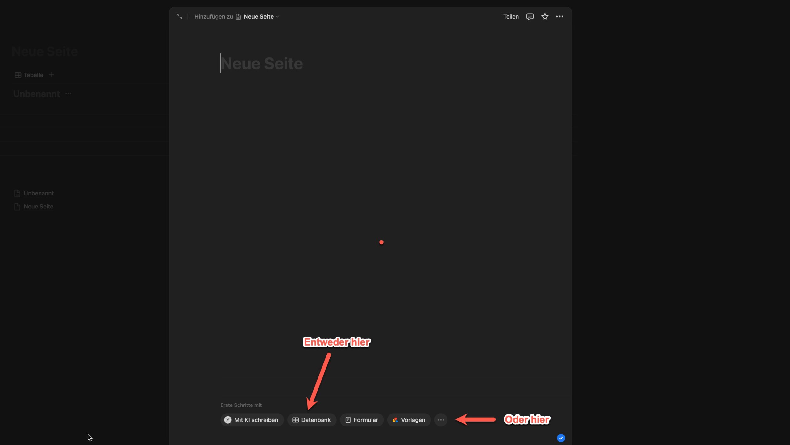 Notion Datenbank erstellen