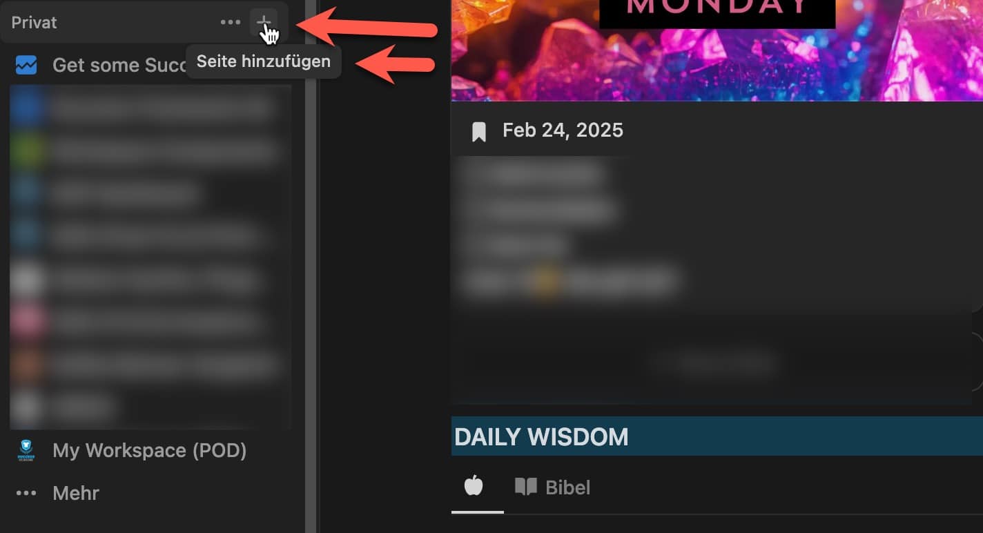 Notion Seite hinzufügen