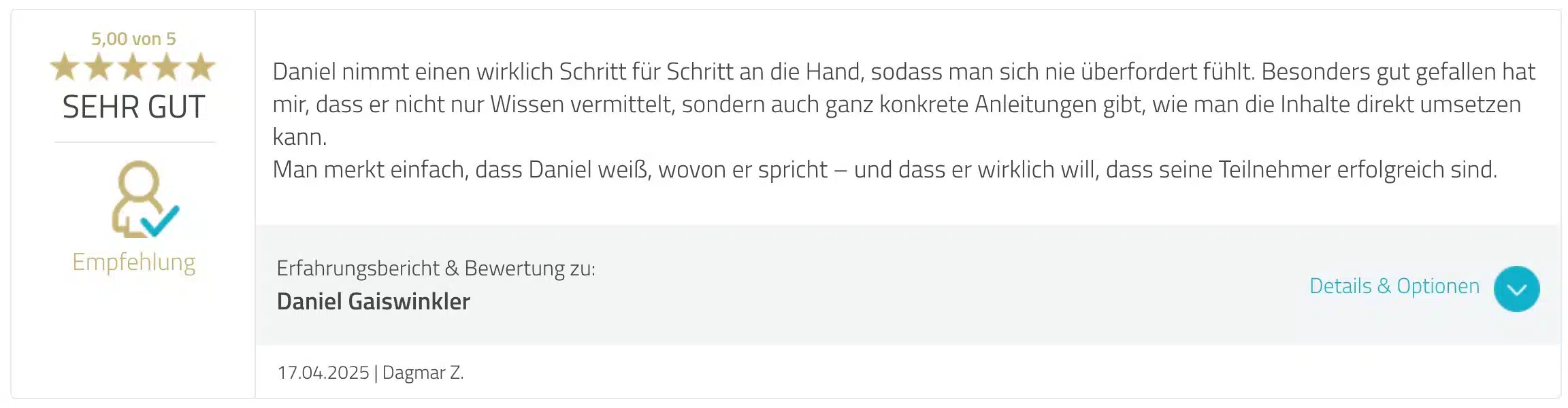 Kundenfeedback Daniel Gaiswinkler