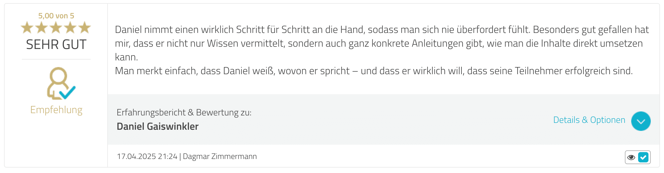 Daniel Gaiswinkler Bewertungen Coaching Success on Demand