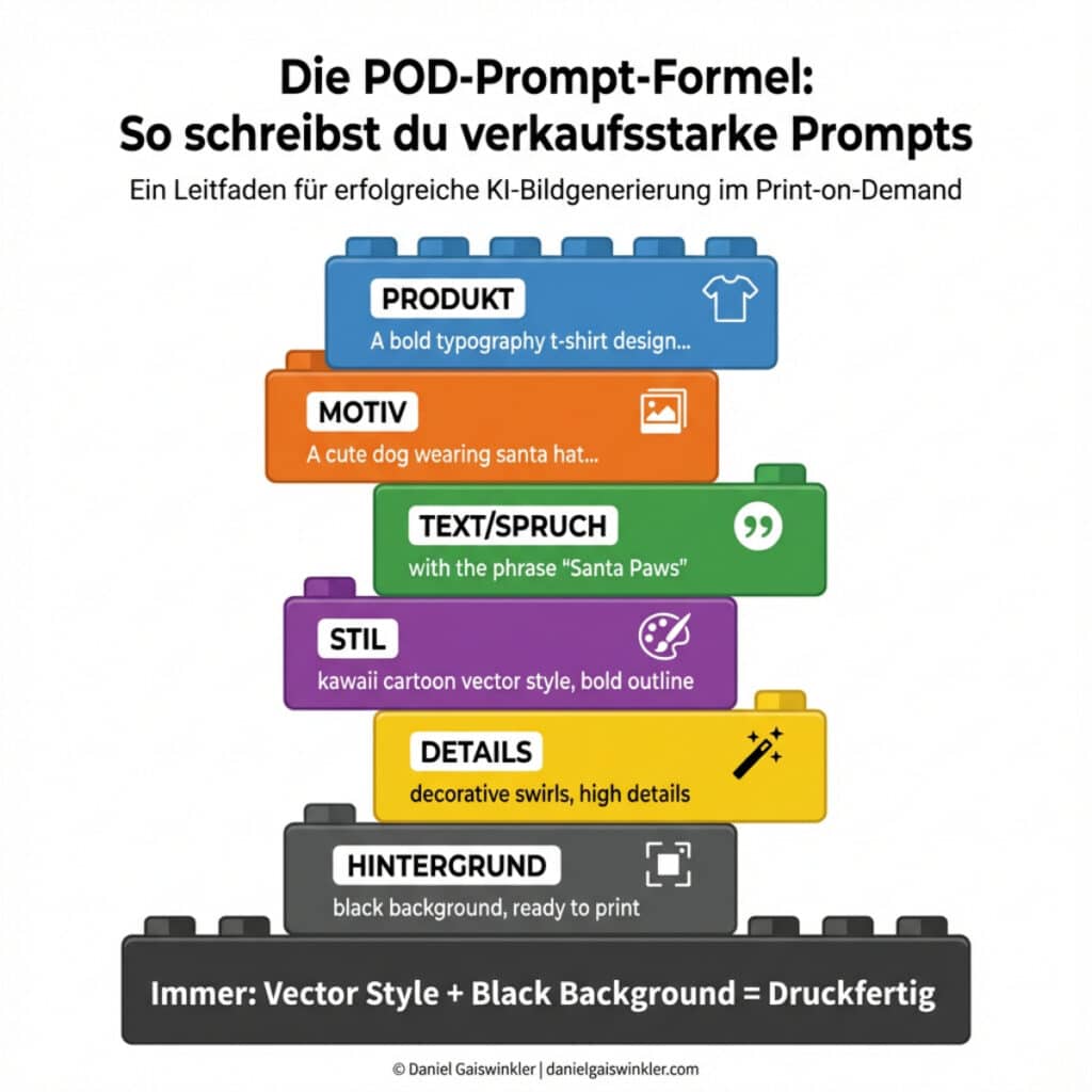 Promptformel für KI Print on Demand Desings.