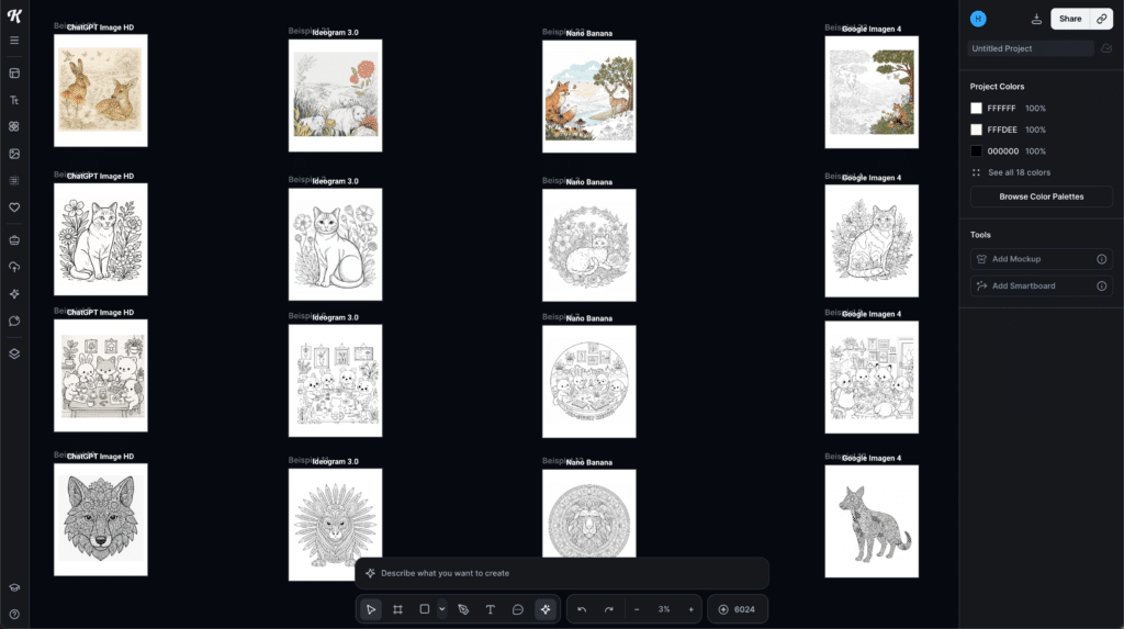 Qualitätsvergleich KI-Malbücher: Nano Banana, Google Imagen 4, ChatGPT Image HD, Ideogram 3.0 Ausmalbilder im direkten Test