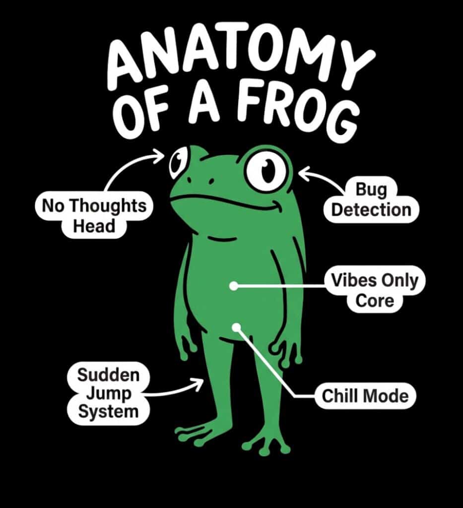 Tshirt Designs erstellen mit Kittl Deutsch: So einfach war es noch nie (Review) 10 T-Shirt Design erstellt mit Kittl KI - Anatomy of a Frog mit lustigen Beschriftungen