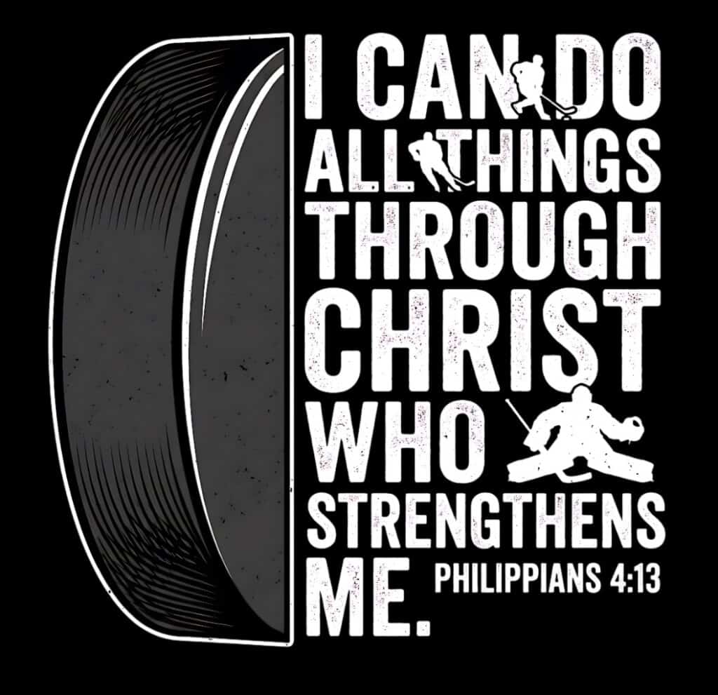 Tshirt Designs erstellen mit Kittl Deutsch: So einfach war es noch nie (Review) 11 T-Shirt Design erstellt mit Kittl KI - Eishockey Bibelvers Philippians 4:13 POD Design